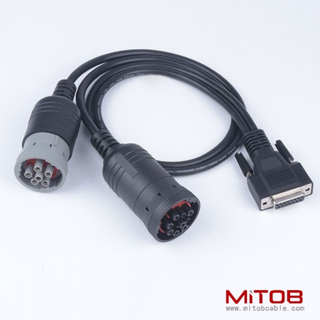 DB15Pin to J1939 9pin and J1708 6PIN diagnostic  cable for truck