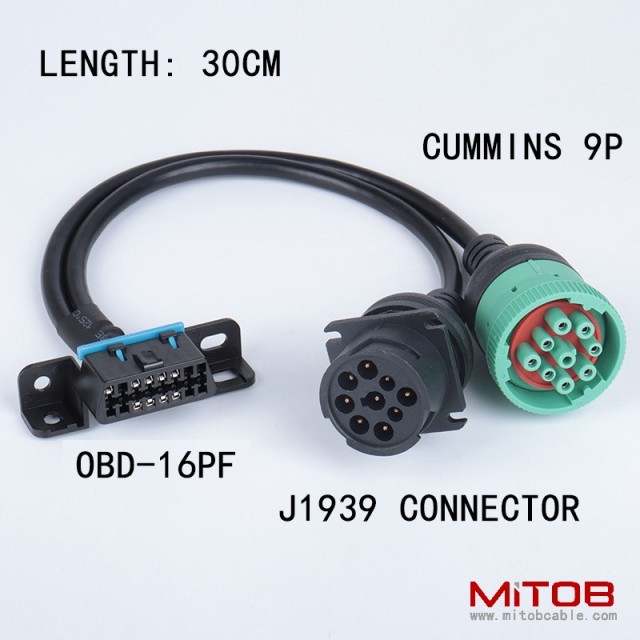 30 cm OBD  16PIN  female  to J1939 9PIN female  and  J1939 9pin  male  cable   for cummins