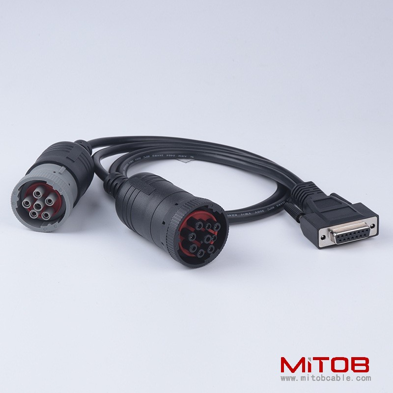 DB15Pin to J1939 9pin and J1708 6PIN diagnostic  cable for truck