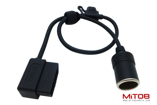 Right Angle Low-Profile OBD2 Male to Cigar Lighter Female Connector Cable Car Constant Power Cable 2ft/60cm