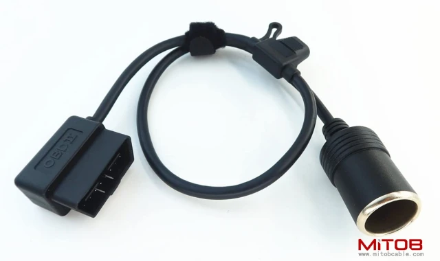 Right Angle Low-Profile OBD2 Male to Cigar Lighter Female Connector Cable Car Constant Power Cable 2ft/60cm