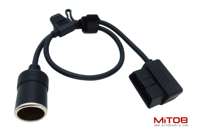 Right Angle Low-Profile OBD2 Male to Cigar Lighter Female Connector Cable Car Constant Power Cable 2ft/60cm