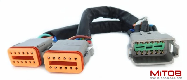 DT 12p Splitter Y Cable Connector Plug Splitter Wire Harness 1 Male to 2 Female DT 12 Pin 1-2 Splitter Cable 1ft/30cm