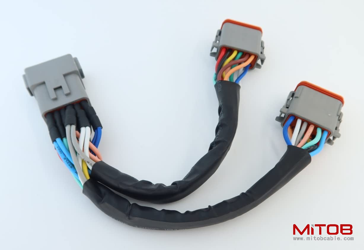 DT 12p Splitter Y Cable Connector Plug Splitter Wire Harness 1 Male to 2 Female DT 12 Pin 1-2 Splitter Cable 1ft/30cm