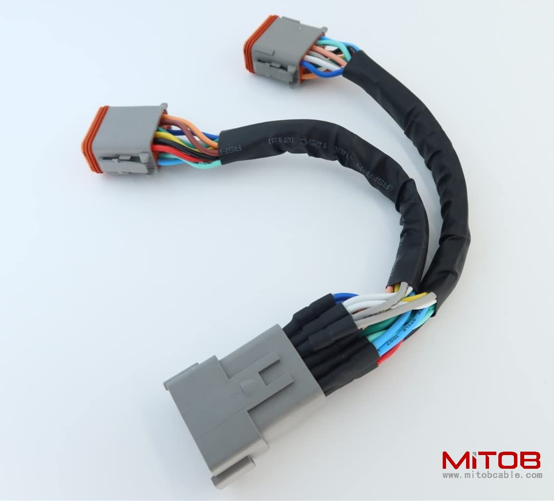 DT 12p Splitter Y Cable Connector Plug Splitter Wire Harness 1 Male to 2 Female DT 12 Pin 1-2 Splitter Cable 1ft/30cm