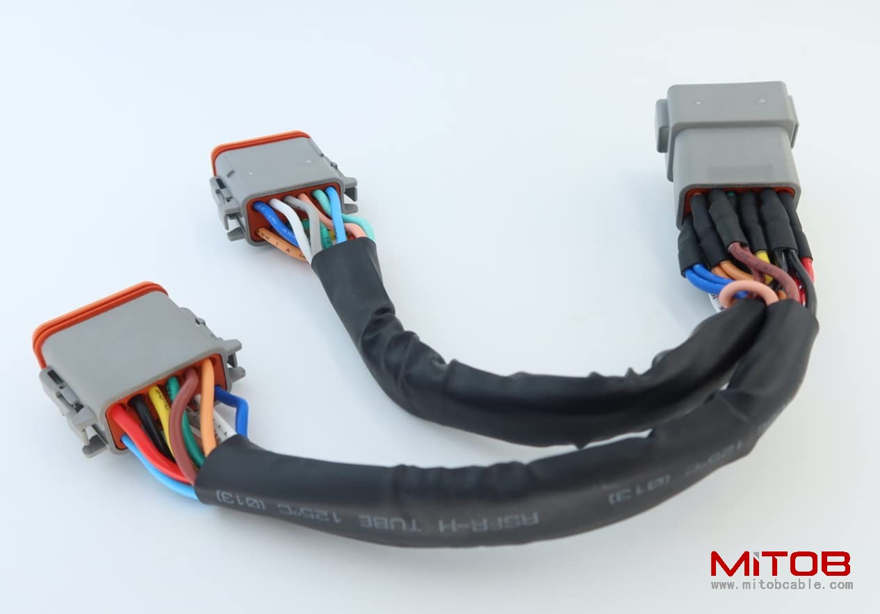 DT 12p Splitter Y Cable Connector Plug Splitter Wire Harness 1 Male to 2 Female DT 12 Pin 1-2 Splitter Cable 1ft/30cm
