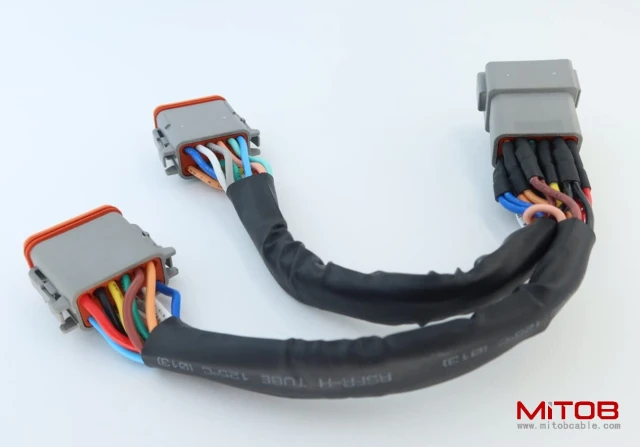 DT 12p Splitter Y Cable Connector Plug Splitter Wire Harness 1 Male to 2 Female DT 12 Pin 1-2 Splitter Cable 1ft/30cm