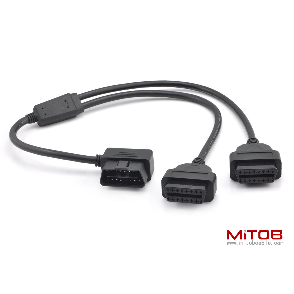 1.6ft Feet 50cm OBDII OBD2 16 Pin Right Angle Male to Female Y Splitter Extension Cable Car Diagnostic Extender Cord Adapter