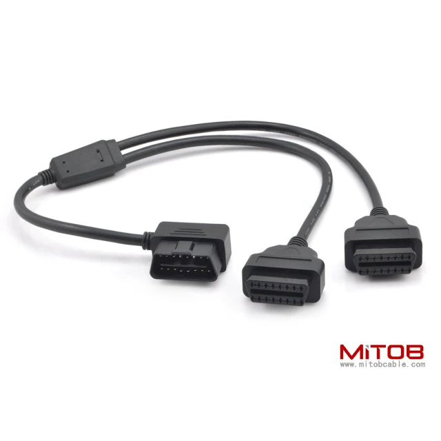 1.6ft Feet 50cm OBDII OBD2 16 Pin Right Angle Male to Female Y Splitter Extension Cable Car Diagnostic Extender Cord Adapter