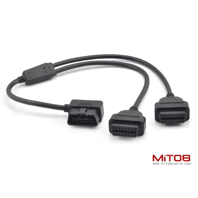 1.6ft Feet 50cm OBDII OBD2 16 Pin Right Angle Male to Female Y Splitter Extension Cable Car Diagnostic Extender Cord Adapter