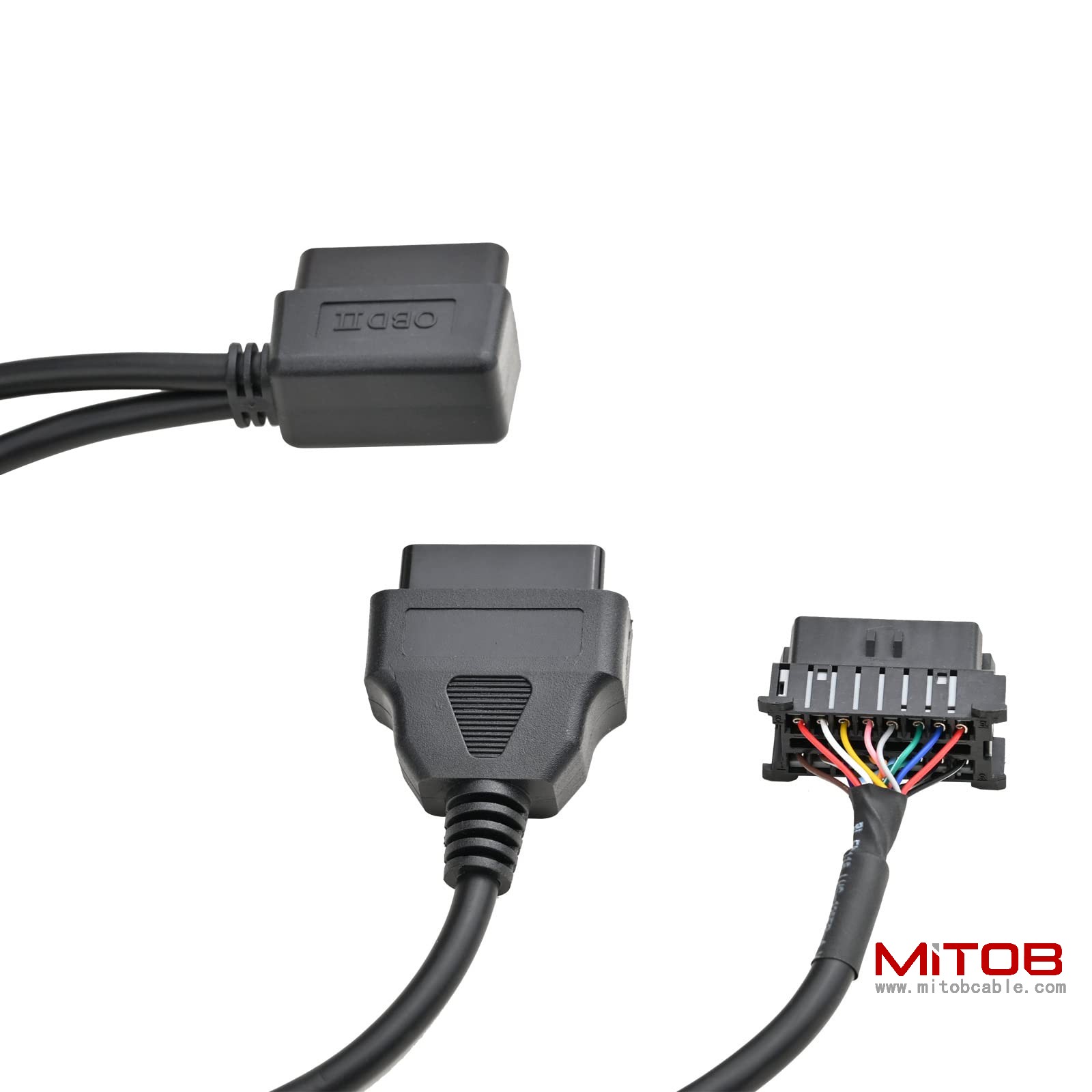 Right Angle OBD2 OBD II Full 16 Pin Male Y Open Splitter Connector, J1962 1 Male to 2 Female Thick Wire Cable Adapter Extension Cord for GPS Tracker 50cm 20"