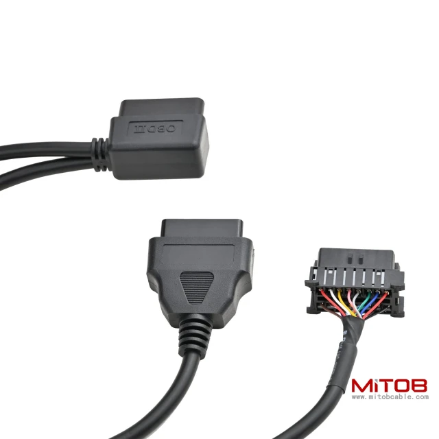 Right Angle OBD2 OBD II Full 16 Pin Male Y Open Splitter Connector, J1962 1 Male to 2 Female Thick Wire Cable Adapter Extension Cord for GPS Tracker 50cm 20"