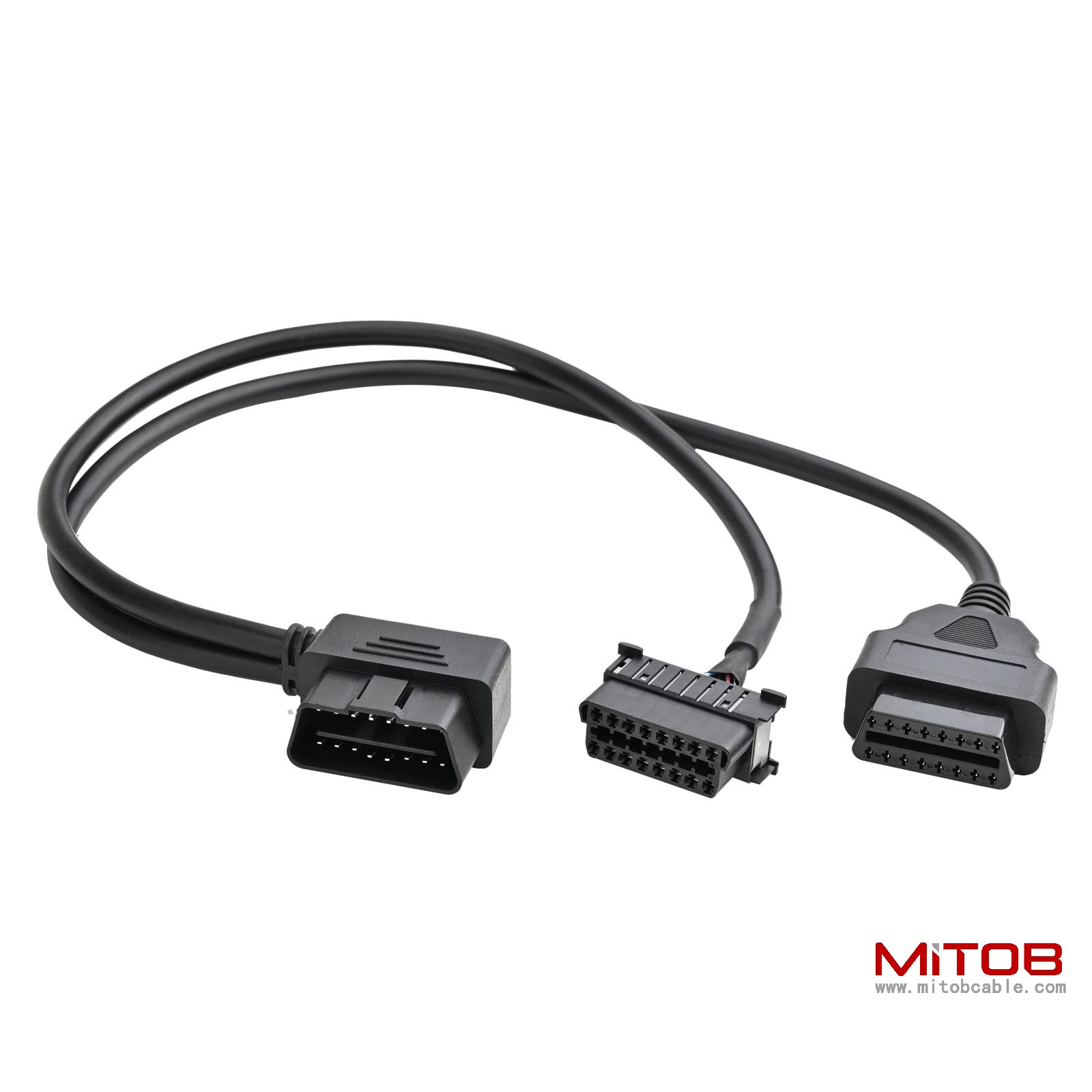 Right Angle OBD2 OBD II Full 16 Pin Male Y Open Splitter Connector, J1962 1 Male to 2 Female Thick Wire Cable Adapter Extension Cord for GPS Tracker 50cm 20"