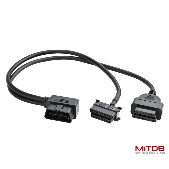 Right Angle OBD2 OBD II Full 16 Pin Male Y Open Splitter Connector, J1962 1 Male to 2 Female Thick Wire Cable Adapter Extension Cord for GPS Tracker 50cm 20"