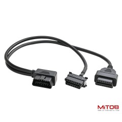 Right Angle OBD2 OBD II Full 16 Pin Male Y Open Splitter Connector, J1962 1 Male to 2 Female Thick Wire Cable Adapter Extension Cord for GPS Tracker 50cm 20"