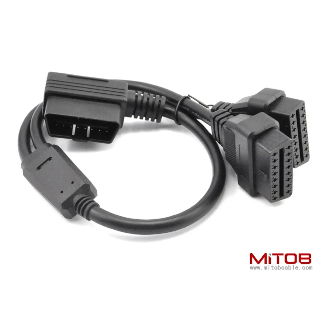 1.6ft Feet 50cm OBDII OBD2 16 Pin Right Angle Male to Female Y Splitter Extension Cable Car Diagnostic Extender Cord Adapter