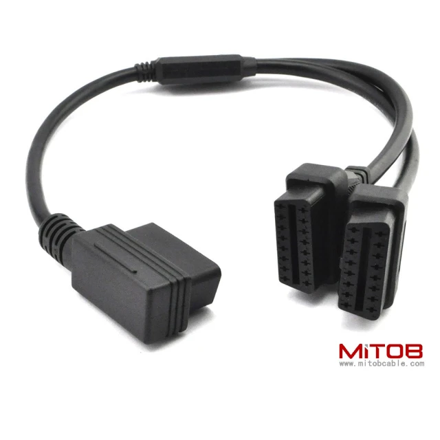 1.6ft Feet 50cm OBDII OBD2 16 Pin Right Angle Male to Female Y Splitter Extension Cable Car Diagnostic Extender Cord Adapter