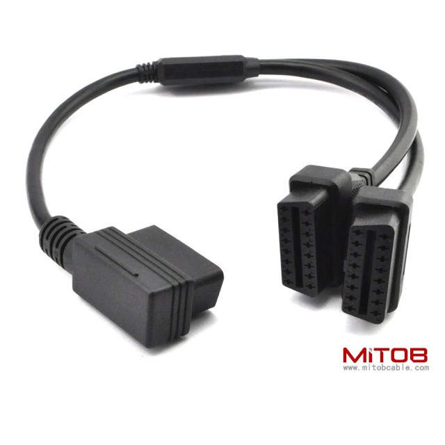 1.6ft Feet 50cm OBDII OBD2 16 Pin Right Angle Male to Female Y Splitter Extension Cable Car Diagnostic Extender Cord Adapter