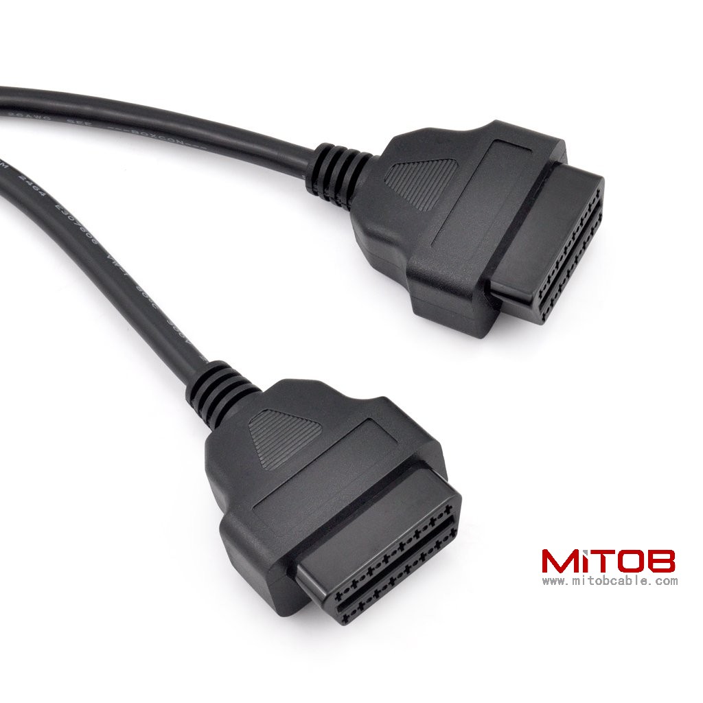 1.6ft Feet 50cm OBDII OBD2 16 Pin Right Angle Male to Female Y Splitter Extension Cable Car Diagnostic Extender Cord Adapter