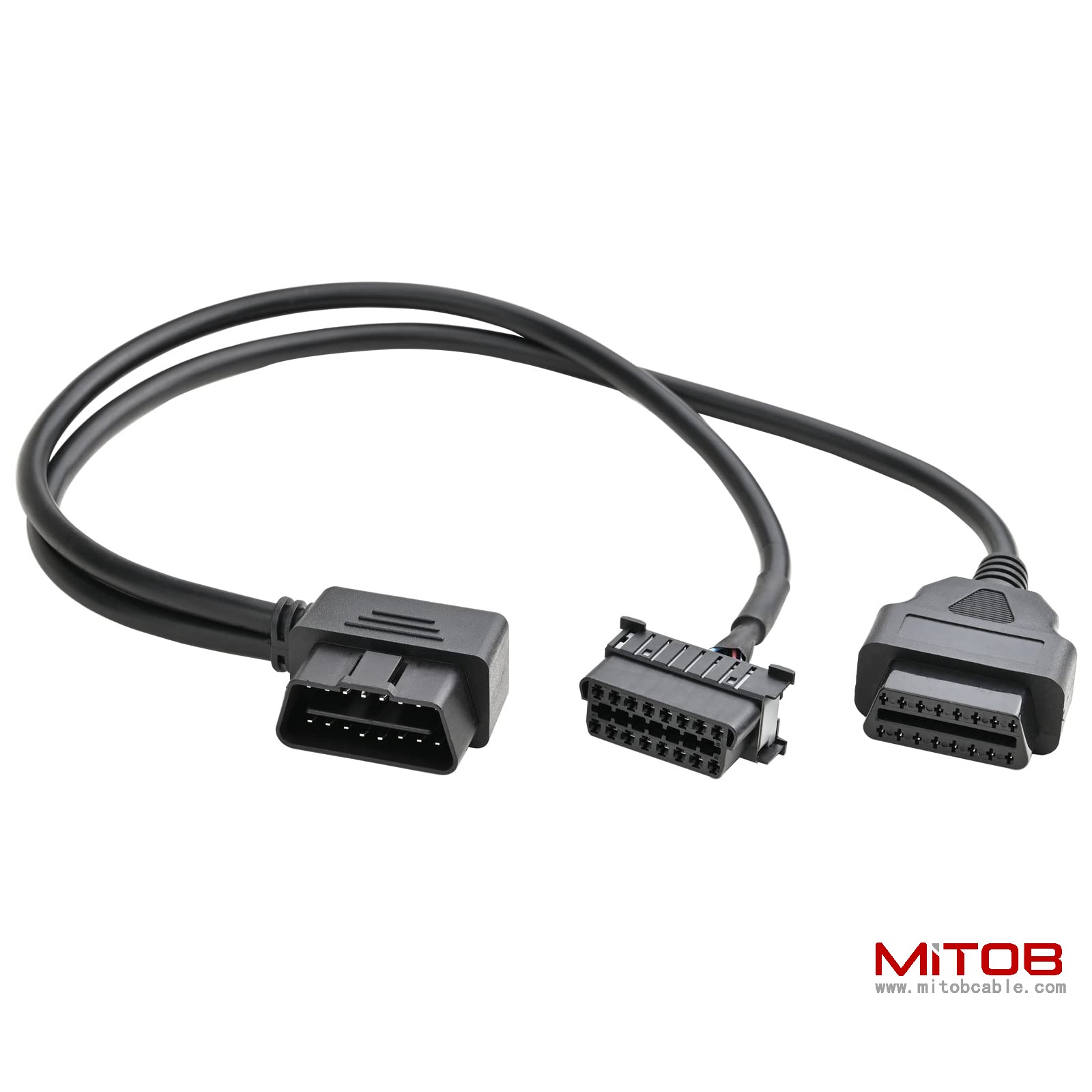 Right Angle OBD2 OBD II Full 16 Pin Male Y Open Splitter Connector, J1962 1 Male to 2 Female Thick Wire Cable Adapter Extension Cord for GPS Tracker 50cm 20"