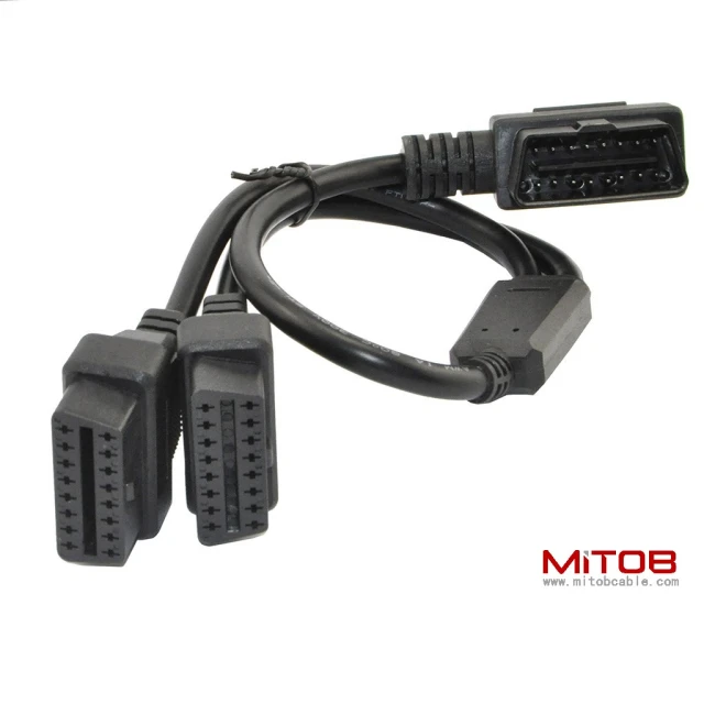1.6ft Feet 50cm OBDII OBD2 16 Pin Right Angle Male to Female Y Splitter Extension Cable Car Diagnostic Extender Cord Adapter