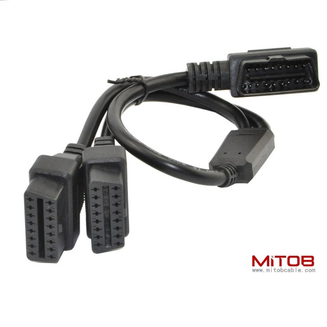 1.6ft Feet 50cm OBDII OBD2 16 Pin Right Angle Male to Female Y Splitter Extension Cable Car Diagnostic Extender Cord Adapter