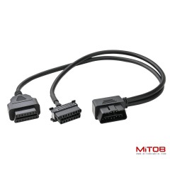 Right Angle OBD2 OBD II Full 16 Pin Male Y Open Splitter Connector, J1962 1 Male to 2 Female Thick Wire Cable Adapter Extension Cord for GPS Tracker 50cm 20"