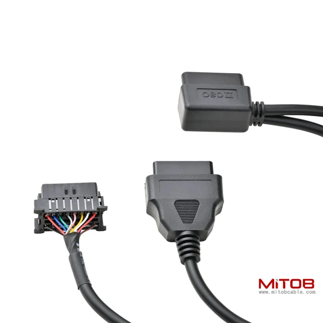 Right Angle OBD2 OBD II Full 16 Pin Male Y Open Splitter Connector, J1962 1 Male to 2 Female Thick Wire Cable Adapter Extension Cord for GPS Tracker 50cm 20"