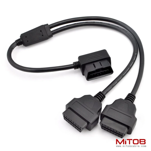 1.6ft Feet 50cm OBDII OBD2 16 Pin Right Angle Male to Female Y Splitter Extension Cable Car Diagnostic Extender Cord Adapter