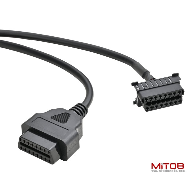 Right Angle OBD2 OBD II Full 16 Pin Male Y Open Splitter Connector, J1962 1 Male to 2 Female Thick Wire Cable Adapter Extension Cord for GPS Tracker 50cm 20"