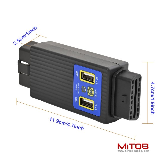 Pocket OBD2 OBDII Full 16 Pin Male to Female OBD Cable Splitter Converter Adapter with 2 USB Port Supply Charging for Diagnostic Extender