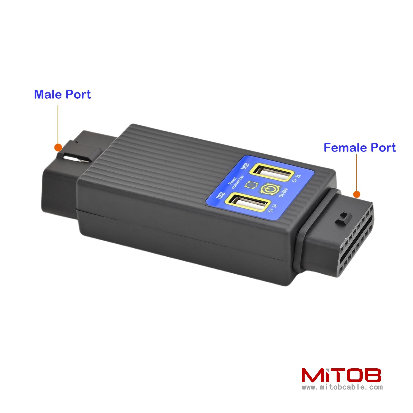 Pocket OBD2 OBDII Full 16 Pin Male to Female OBD Cable Splitter Converter Adapter with 2 USB Port Supply Charging for Diagnostic Extender