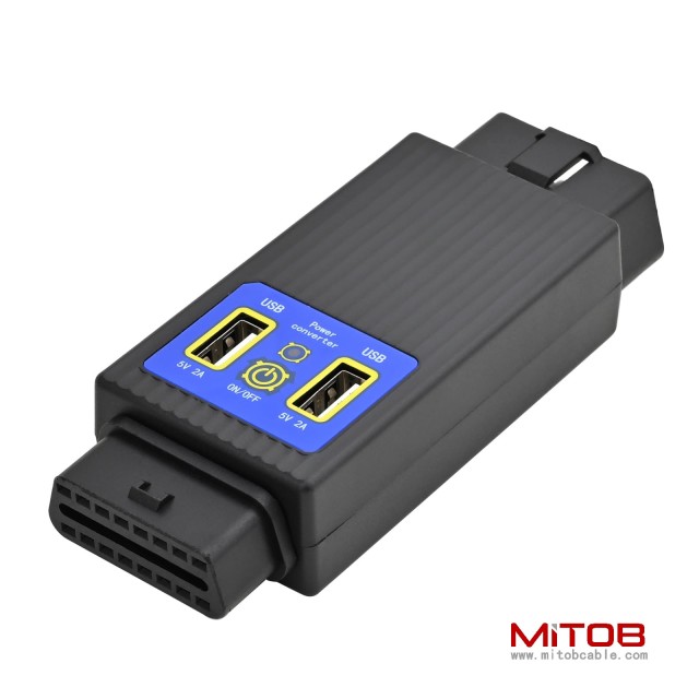 Pocket OBD2 OBDII Full 16 Pin Male to Female OBD Cable Splitter Converter Adapter with 2 USB Port Supply Charging for Diagnostic Extender