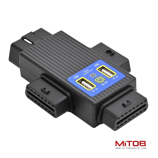 OBD2 OBDII Full 16 Pin 1 Male to 3 Female OBD Cable Splitter Converter Adapter with 2 USB Port Supply Charging for Diagnostic Extender (1 to 3 Splitter)