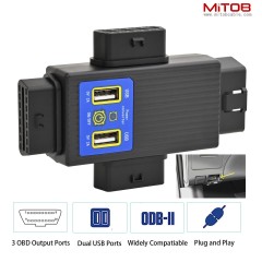 OBD2 OBDII Full 16 Pin 1 Male to 3 Female OBD Cable Splitter Converter Adapter with 2 USB Port Supply Charging for Diagnostic Extender (1 to 3 Splitter)