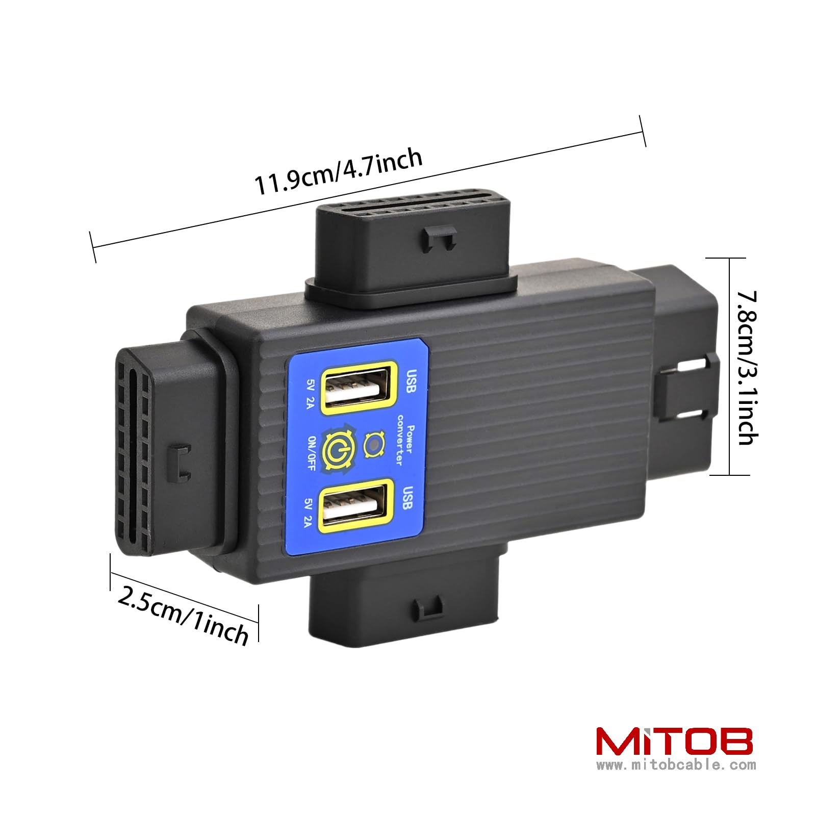 OBD2 OBDII Full 16 Pin 1 Male to 3 Female OBD Cable Splitter Converter Adapter with 2 USB Port Supply Charging for Diagnostic Extender (1 to 3 Splitter)