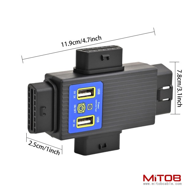 OBD2 OBDII Full 16 Pin 1 Male to 3 Female OBD Cable Splitter Converter Adapter with 2 USB Port Supply Charging for Diagnostic Extender (1 to 3 Splitter)