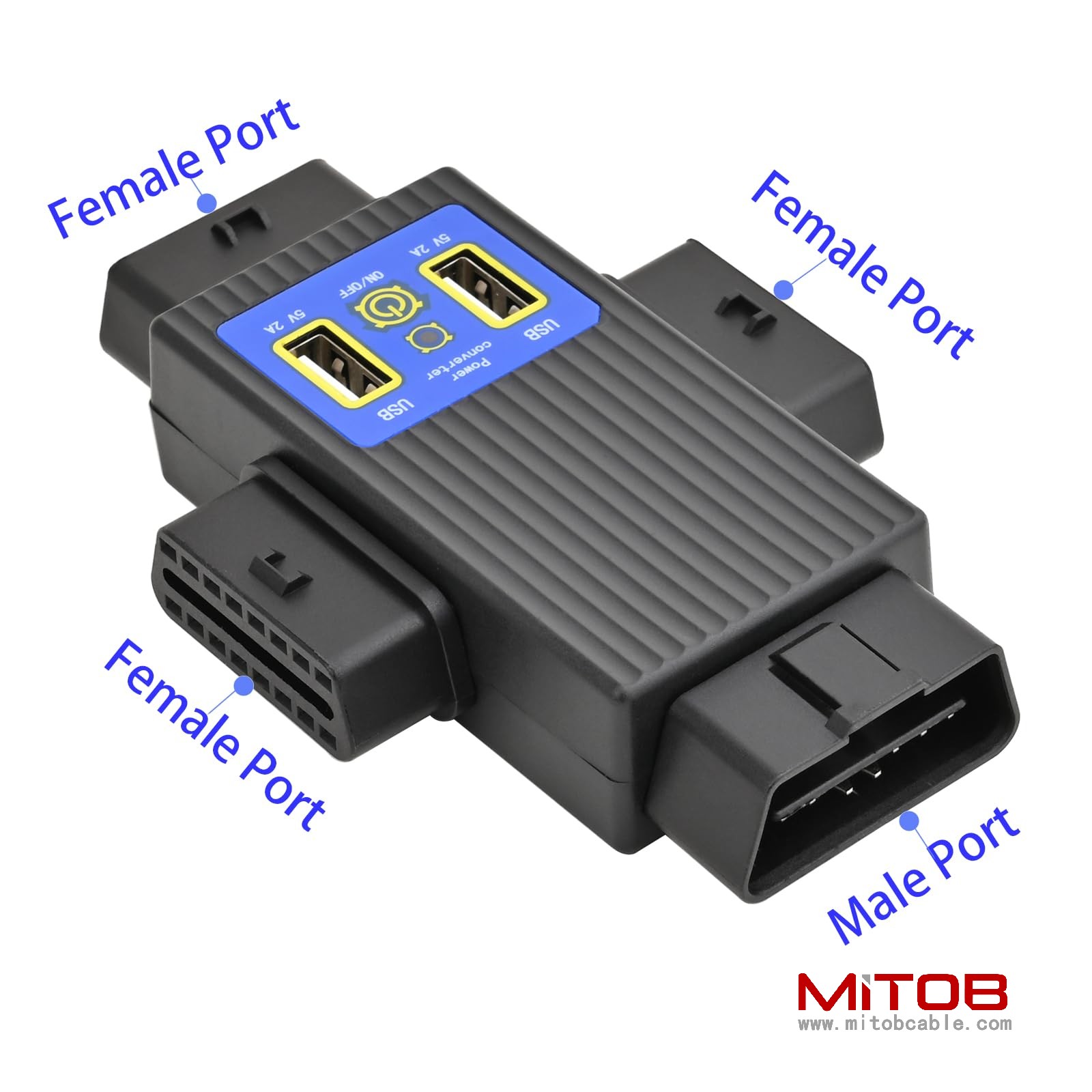 OBD2 OBDII Full 16 Pin 1 Male to 3 Female OBD Cable Splitter Converter Adapter with 2 USB Port Supply Charging for Diagnostic Extender (1 to 3 Splitter)