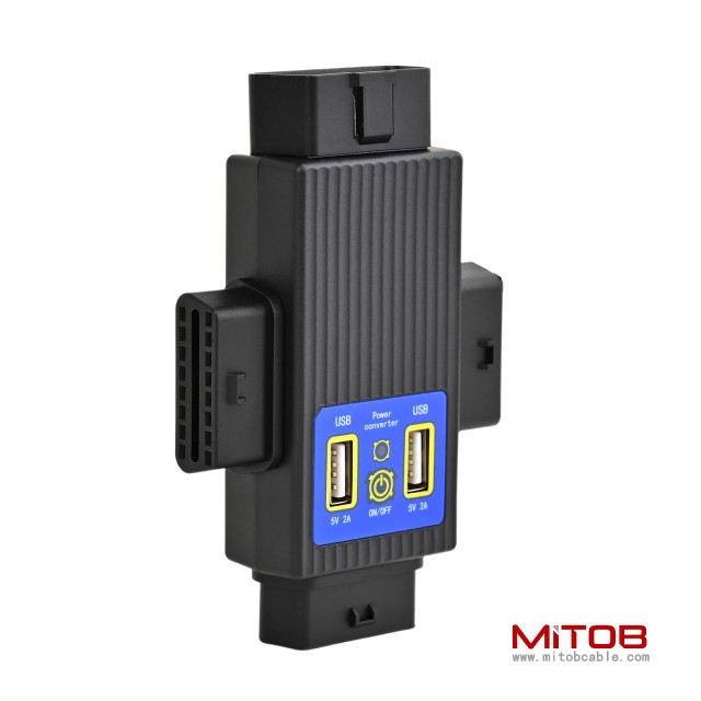 OBD2 OBDII Full 16 Pin 1 Male to 3 Female OBD Cable Splitter Converter Adapter with 2 USB Port Supply Charging for Diagnostic Extender (1 to 3 Splitter)