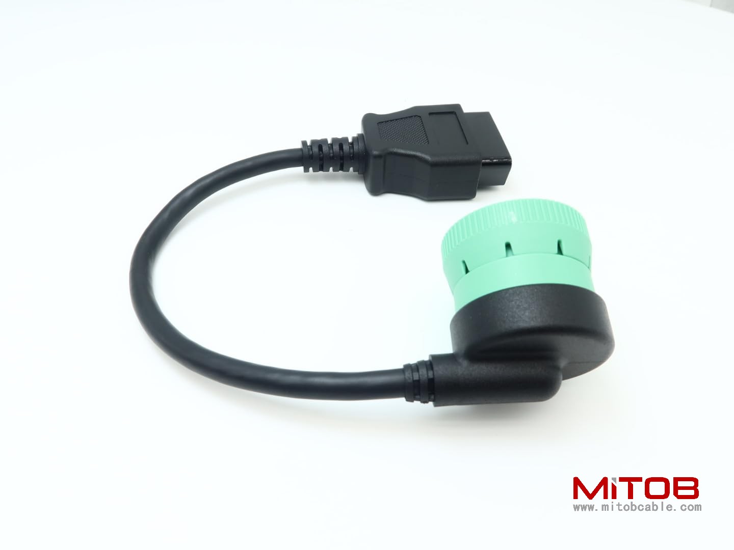 Right Angle Green Type 2 J1939 9pin Male to 16pin OBD2 OBDII Female Port Cable for Freightliner Truck