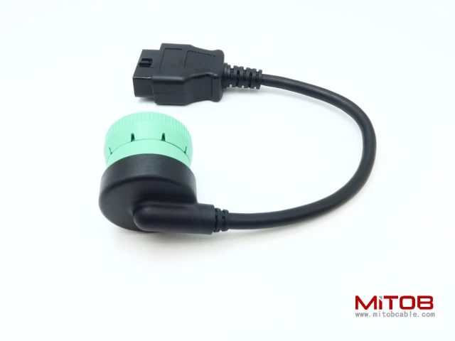 Right Angle Green Type 2 J1939 9pin Male to 16pin OBD2 OBDII Female Port Cable for Freightliner Truck
