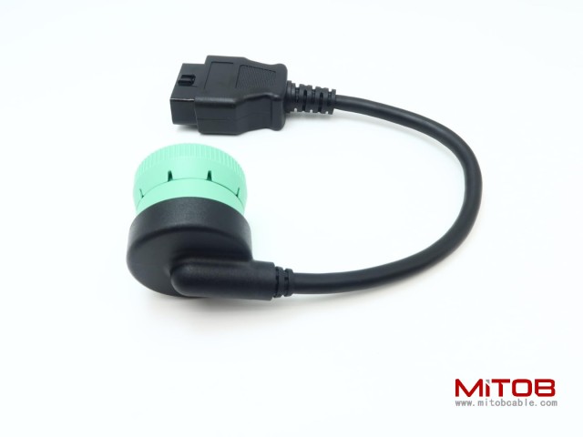 Right Angle Green Type 2 J1939 9pin Male to 16pin OBD2 OBDII Female Port Cable for Freightliner Truck