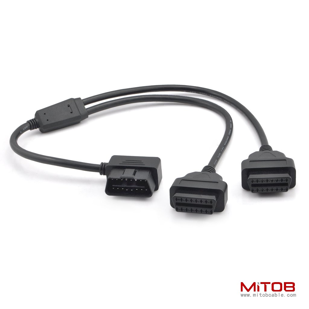 50cm Right Angle OBDII OBD2 16 Pin  Male to Female Splitter Y  Extension Cable Car Diagnostic Extender Cord Adapter