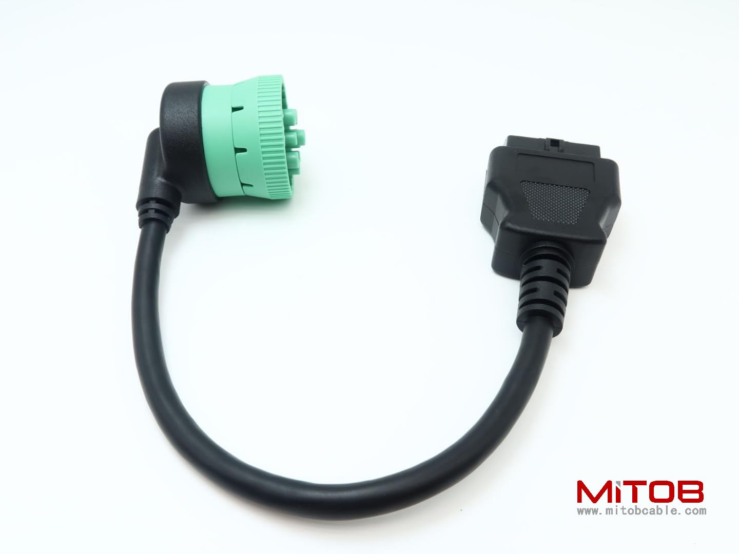 Right Angle Green Type 2 J1939 9pin Male to 16pin OBD2 OBDII Female Port Cable for Freightliner Truck