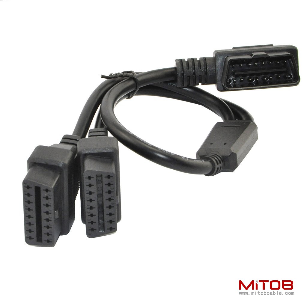 50cm Right Angle OBDII OBD2 16 Pin  Male to Female Splitter Y  Extension Cable Car Diagnostic Extender Cord Adapter