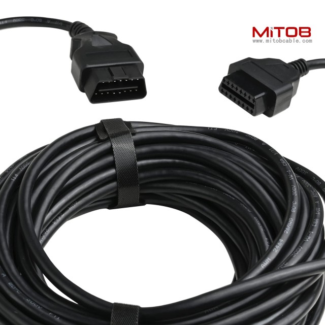 50 Feet  15 Meter OBD2 OBDII Full 16 Pin Car Male to Female Extension Cable Diagnostic Extender Low Profile OBD Cord Adapter for OBD Scan Tool Compatible for All OBD2 Vehicles