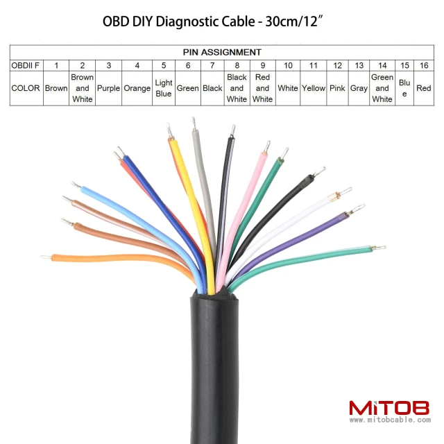 1ft Feet 30cm/12 16 Pin J1962 OBD OBDII OBD2 Female Connector Car Diagnostic Extension Cable Cord Pigtail