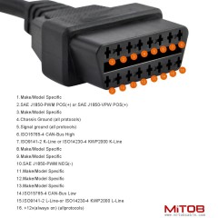 1ft Feet 30cm/12 16 Pin J1962 OBD OBDII OBD2 Female Connector Car Diagnostic Extension Cable Cord Pigtail