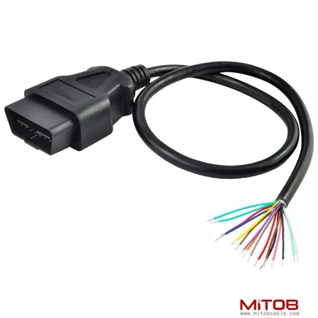 60cm 24" inch, 2ft 16 Pin J1962 OBD2 OBD-II Male Connector to Open Plug Wire, OBD Diagnostic Extension Cable Pigtail