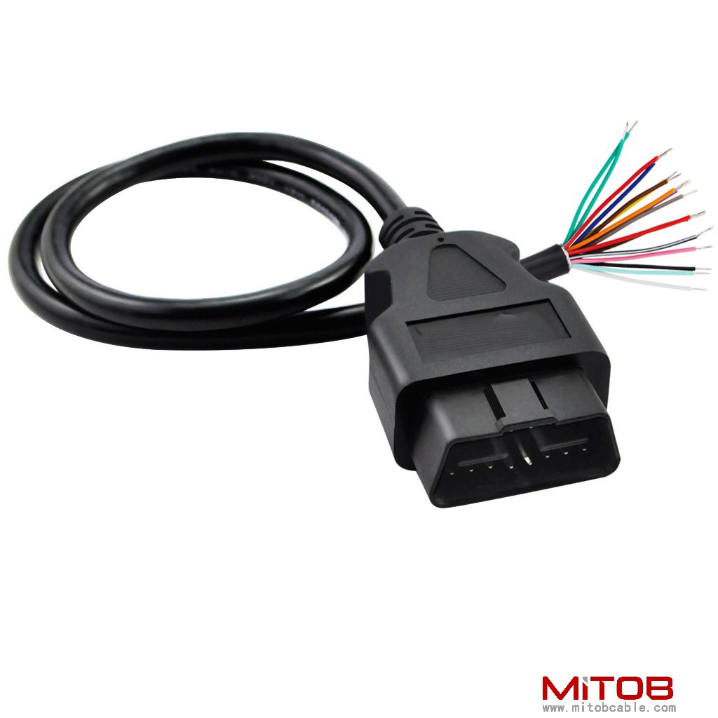 60cm 24" inch, 2ft 16 Pin J1962 OBD2 OBD-II Male Connector to Open Plug Wire, OBD Diagnostic Extension Cable Pigtail